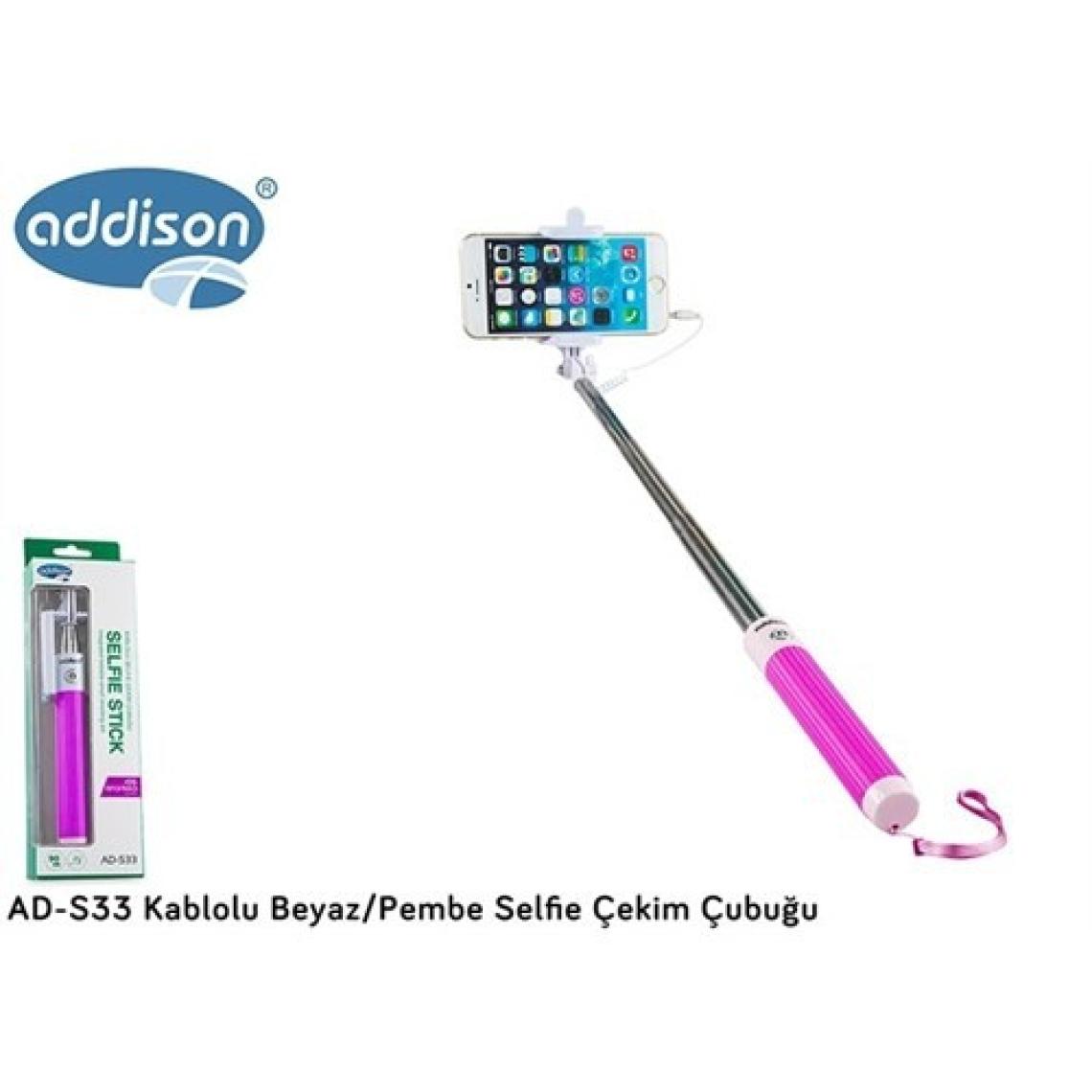 Addison AD-S33 Kablolu Beyaz/Pembe Selfie Çekim Çubuğu