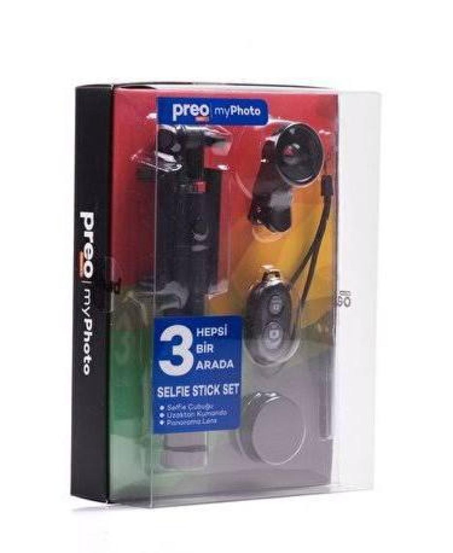 Preo My Photo 3'lü Kablosuz Selfie Stick Set Siyah