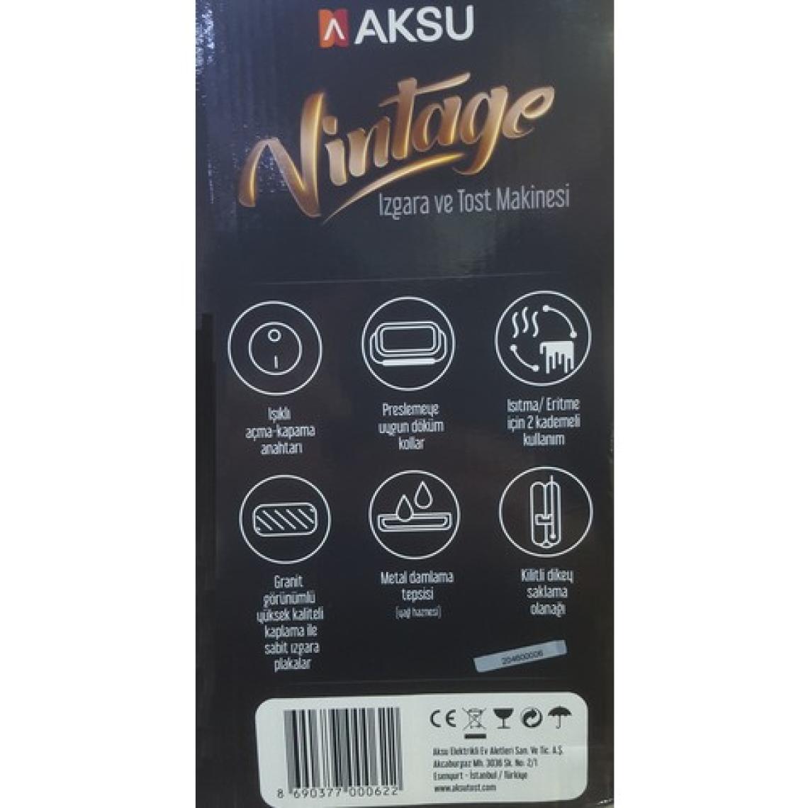 Aksu Vintage Mini  Izgara ve Tost Makinesi - Antrasit