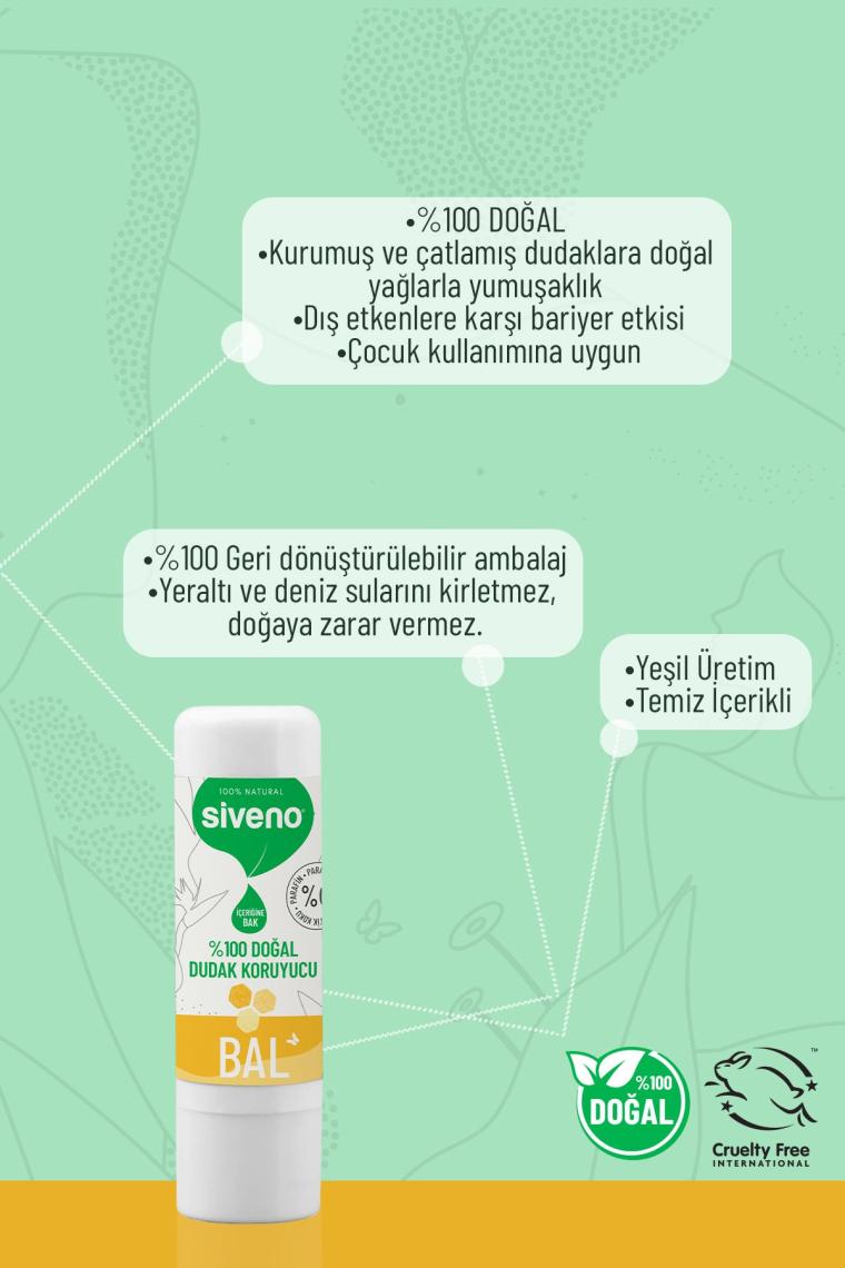 %100 Doğal Dudak Koruyucu Bal Bitkisel Lipbalm Dudak Kremi Nemlendirici Parlatıcı Onarıcı 6 G