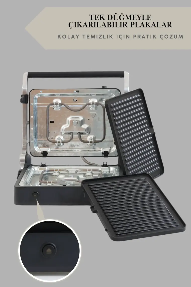Arnell Primo Tost Makinesi | 2000w Güç | Yapışmaz Plaka | Yağ Hazneli Termostatlı Tost Makinası