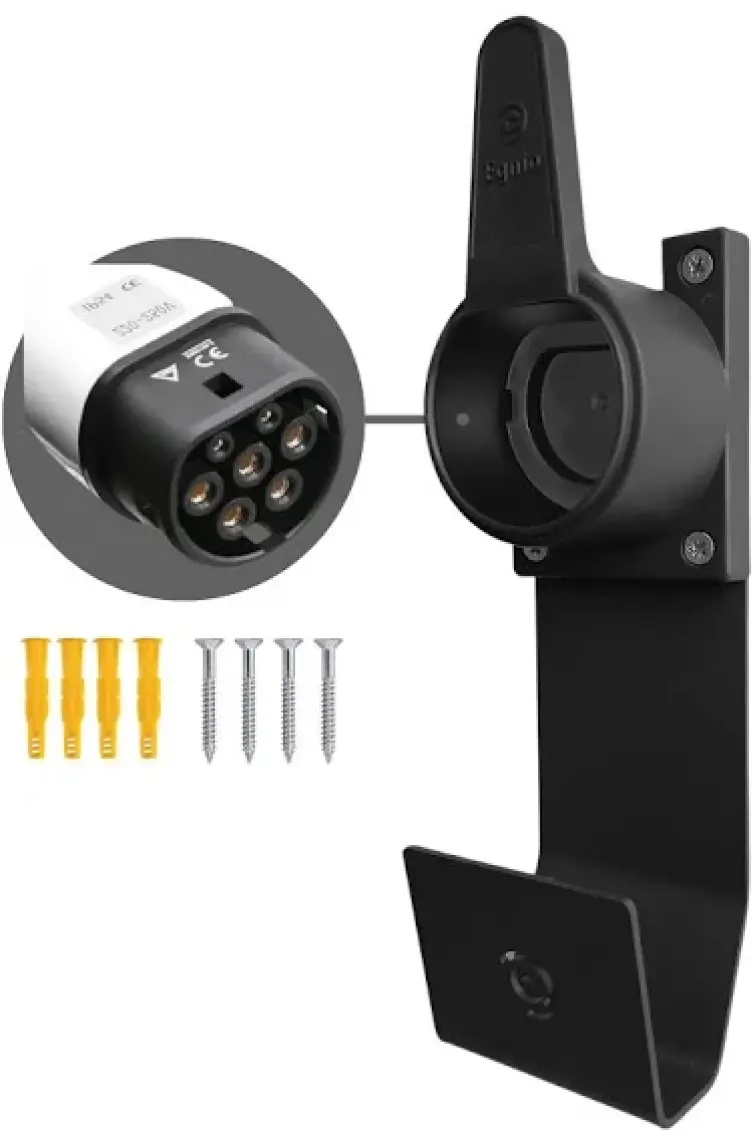 Egnio Type2 Ev Holderand Hanger''black''/elektrikli Araç Tip2 Soket Uyumlu Kablo Toparlayıcı ve Metal Askı