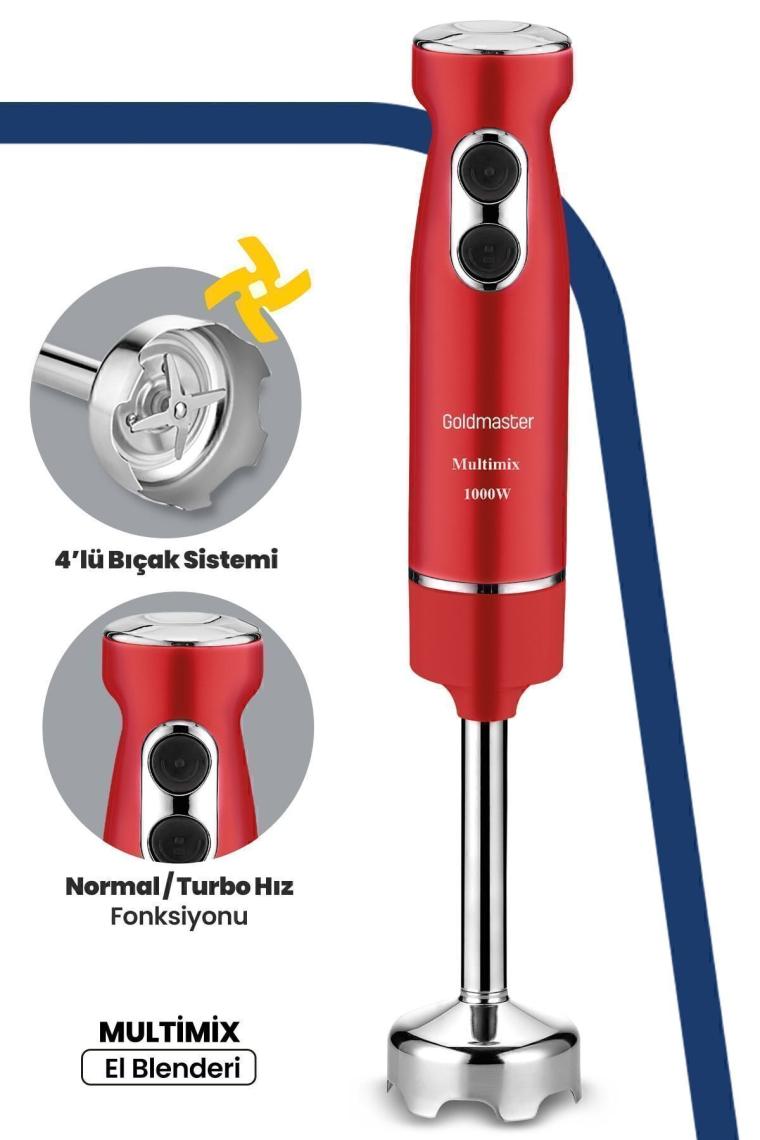 Multimix Kırmızı 1000 Watt 4 Bıçaklı Paslanmaz Çelik Turbo Hız Ayarlı El Blender BY5212K