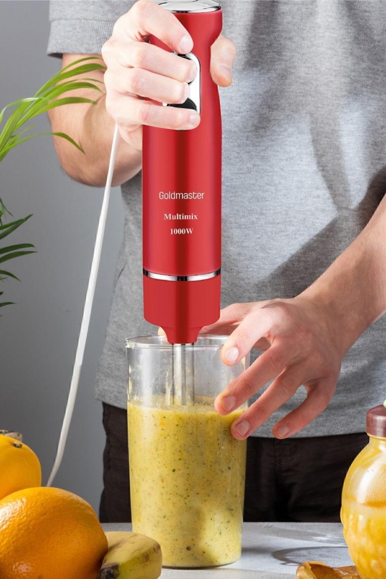 Multimix Kırmızı 1000 Watt 4 Bıçaklı Paslanmaz Çelik Turbo Hız Ayarlı El Blender BY5212K