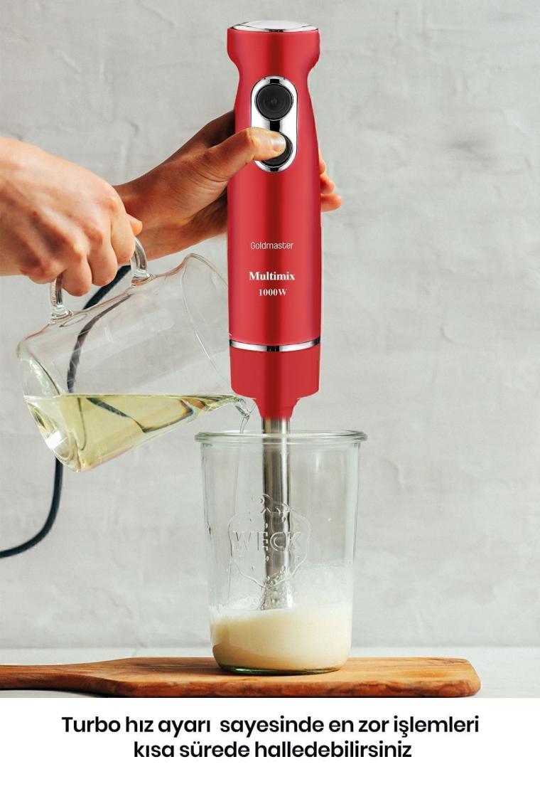 Multimix Kırmızı 1000 Watt 4 Bıçaklı Paslanmaz Çelik Turbo Hız Ayarlı El Blender BY5212K