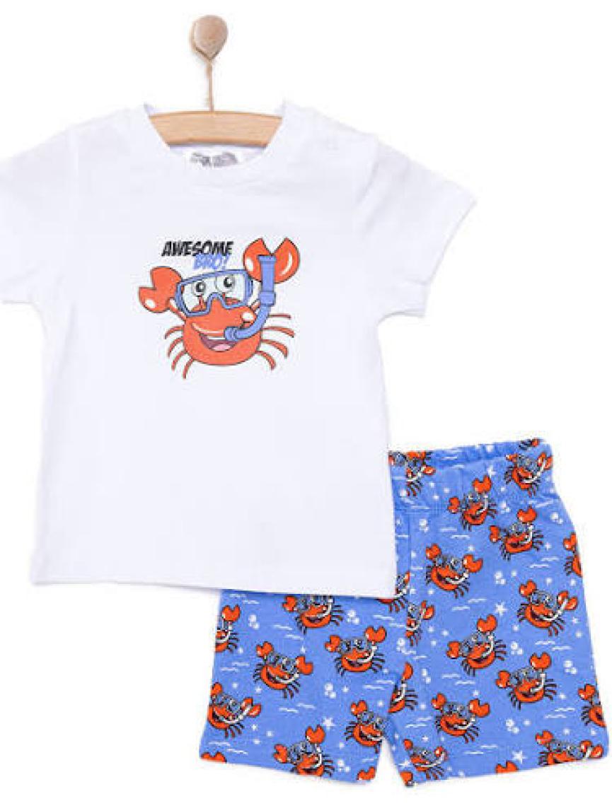 Hellobaby Basic Erkek Yengeç Baskılı Şortlu Takım Erkek Bebek