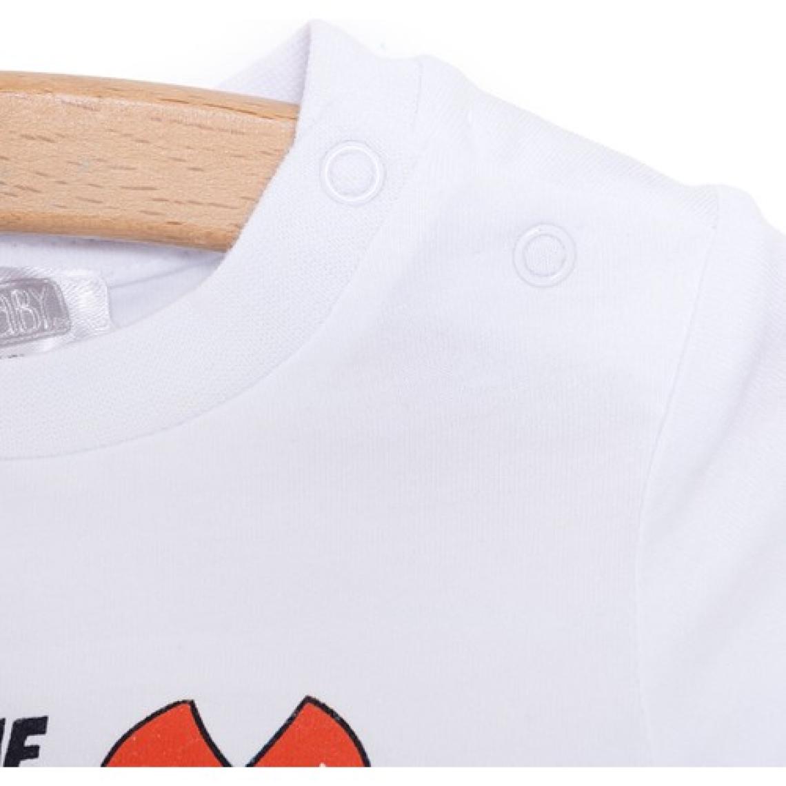 Hellobaby Erkek Bebek Basic Tişört-Şort 2li Takım Yengeç Desenli Bisiklet Yaka Reçme Paça Kısa Kol Beyaz