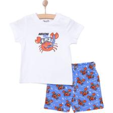 Hellobaby Erkek Bebek Basic Tişört-Şort 2li Takım Yengeç Desenli Bisiklet Yaka Reçme Paça Kısa Kol Beyaz