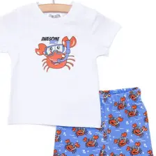 Hellobaby Erkek Bebek Basic Tişört-Şort 2li Takım Yengeç Desenli Bisiklet Yaka Reçme Paça Kısa Kol Beyaz