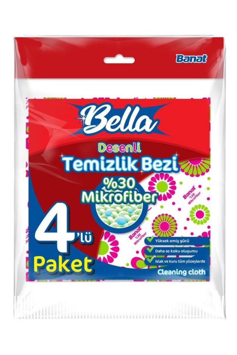 Bella Desenli %30 Mikrofiber Temizlik Bezi 4'lü Paket
