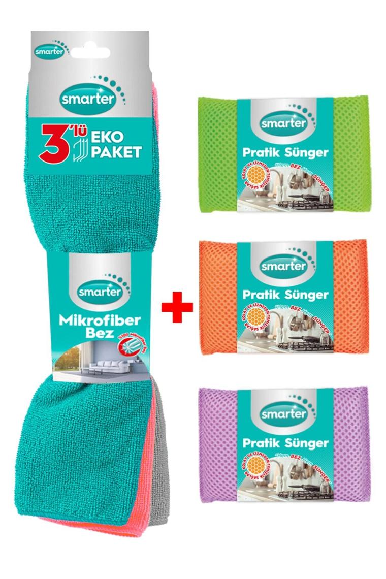 3 Lü Mikrofiber Bez 3 Lü Pratik Sünger