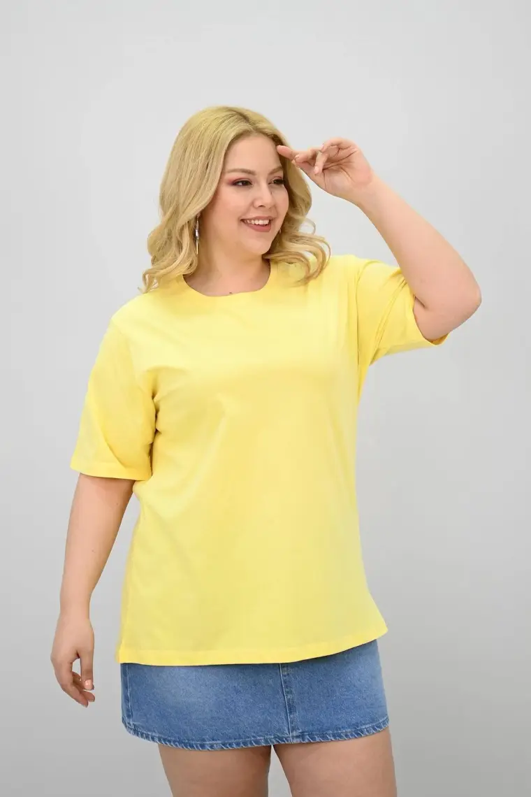 Kadın Büyük Beden Kısa Kollu Bisiklet Yaka Oversize T-Shirt 1963-25