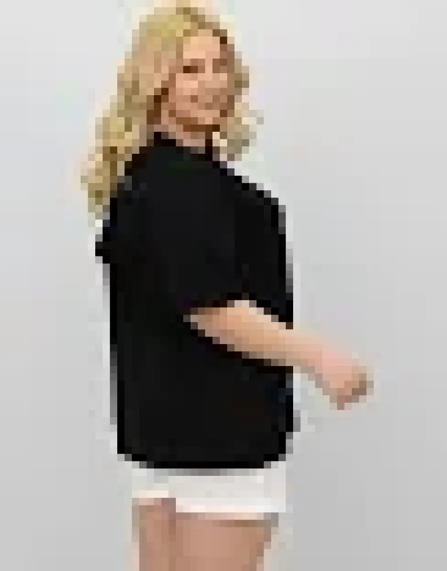Kadın Büyük Beden Kısa Kollu Bisiklet Yaka Oversize T-Shirt 1963-25