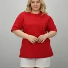 Kadın Büyük Beden Kısa Kollu Bisiklet Yaka Oversize T-Shirt 1963-25
