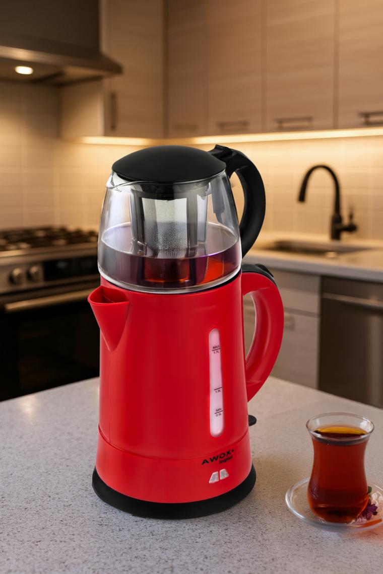 Awox Teaplus Cam Demlikli Elektrikli Çay Makinesi Kırmızı