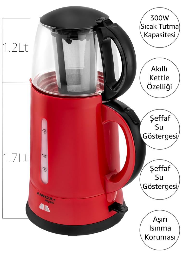 Awox Teaplus Cam Demlikli Elektrikli Çay Makinesi Kırmızı