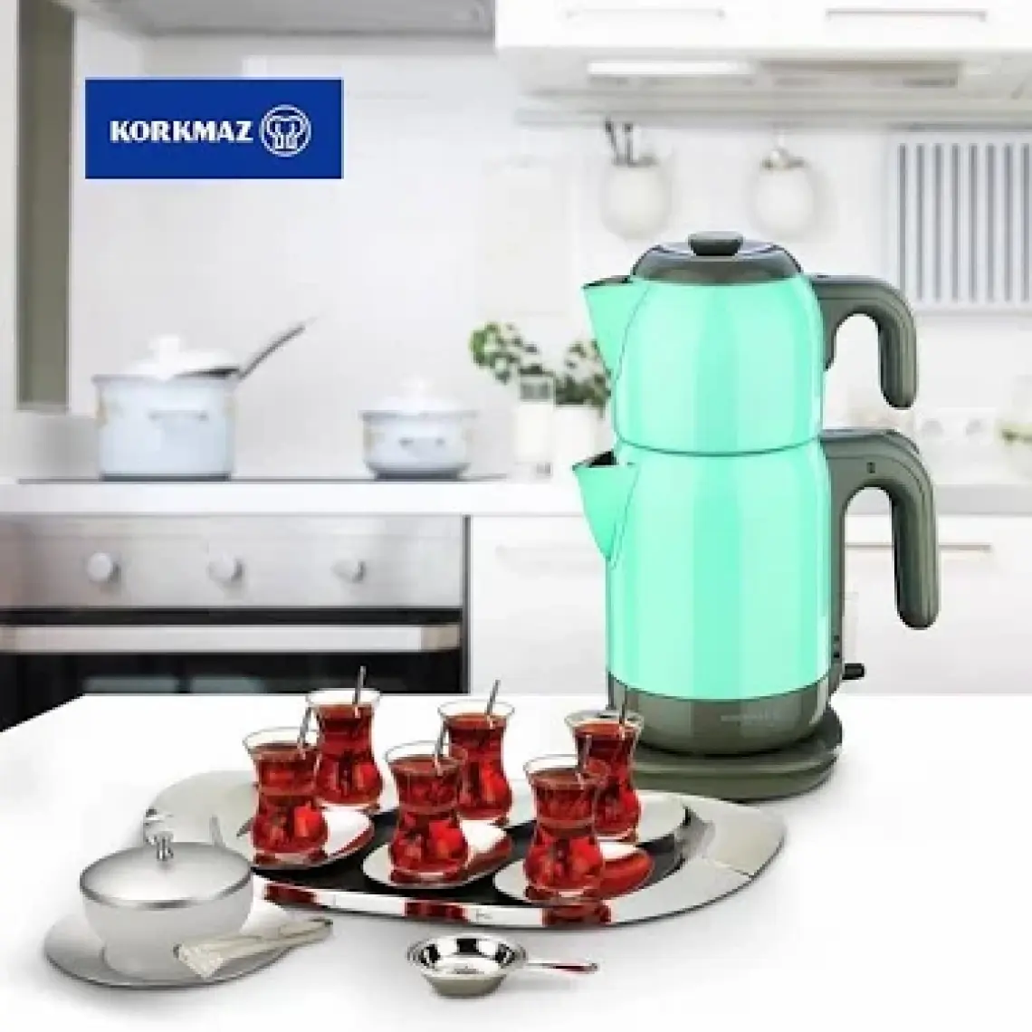 Korkmaz A369-10 Demtez Çay Makinesi Turkuaz