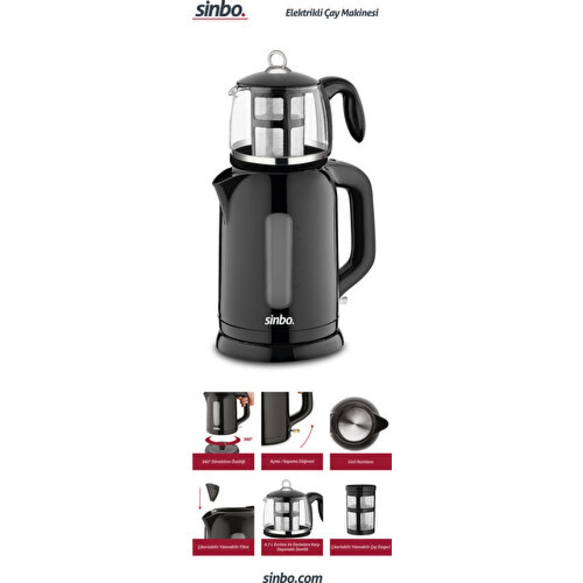 Sinbo STM-5830 Cam Görünümlü Plastik Demlik Çay Makinesi - Siyah - 1,7 lt