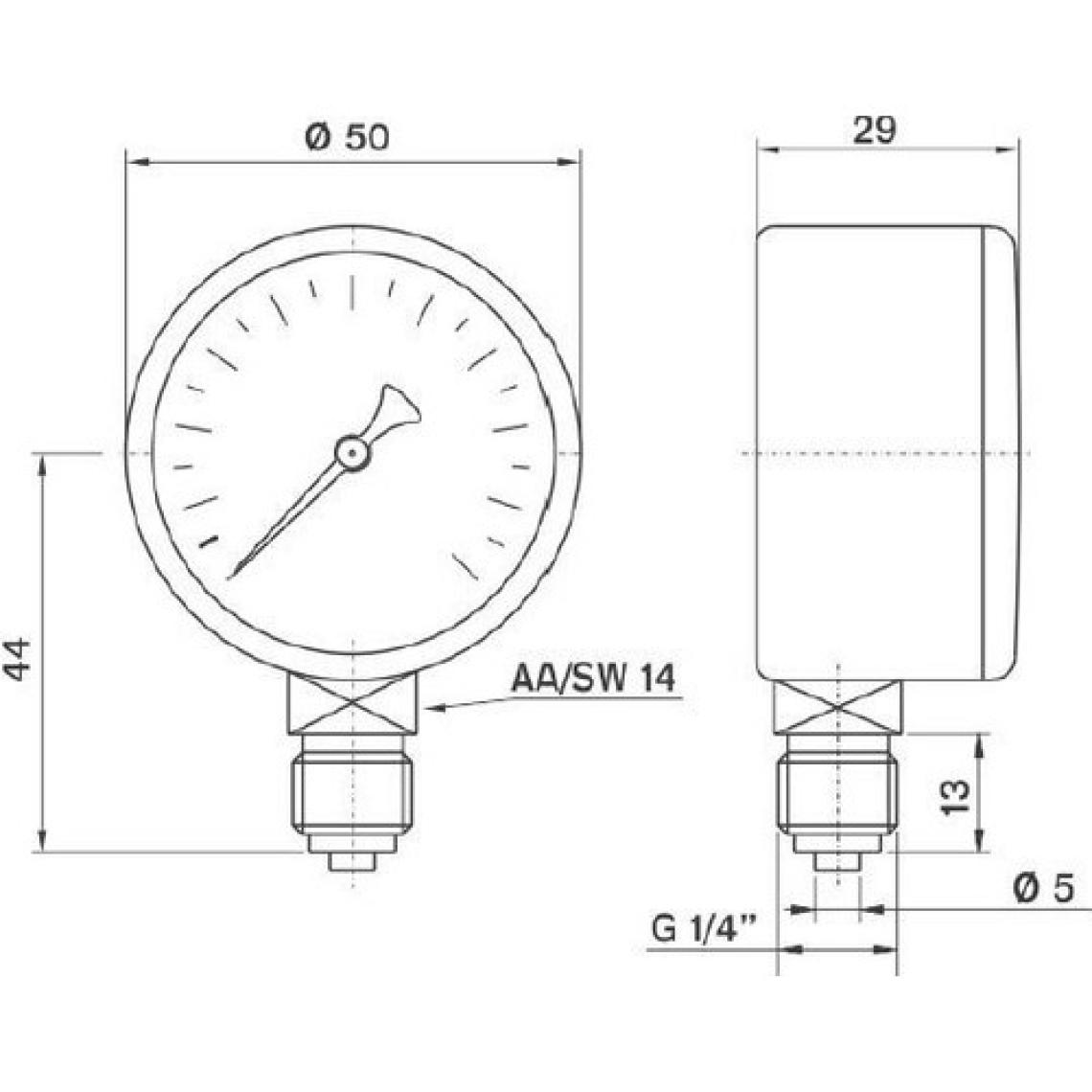 Pakkens 0-16 Bar 50 mm Alttan Bağlantılı Kuru Manometre G 1/4 inç