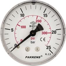 Pakkens 0-10 Bar 63 mm Arkadan Bağlantılı Kuru Manometre G 1/4 inç