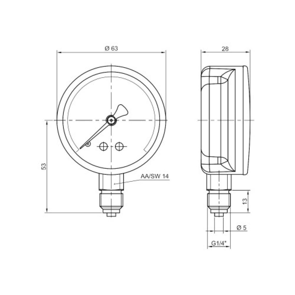Pakkens 0-4 Bar 63 mm Alttan Bağlantılı Kuru Manometre G 1/4 inç