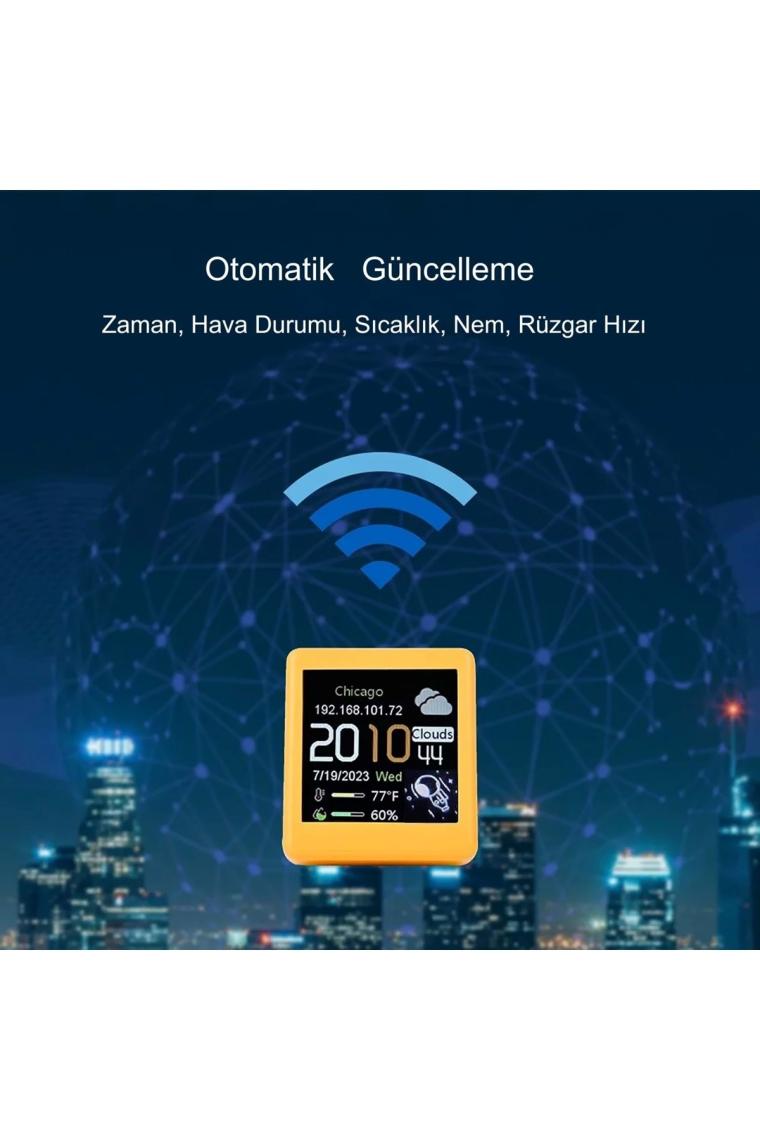 Hymark Akıllı Mini Hava Durumu Istasyonu 1.54 Inç LED LCD 28X28MM Dijital Ekran Wifi Saat Sıcaklık Nem