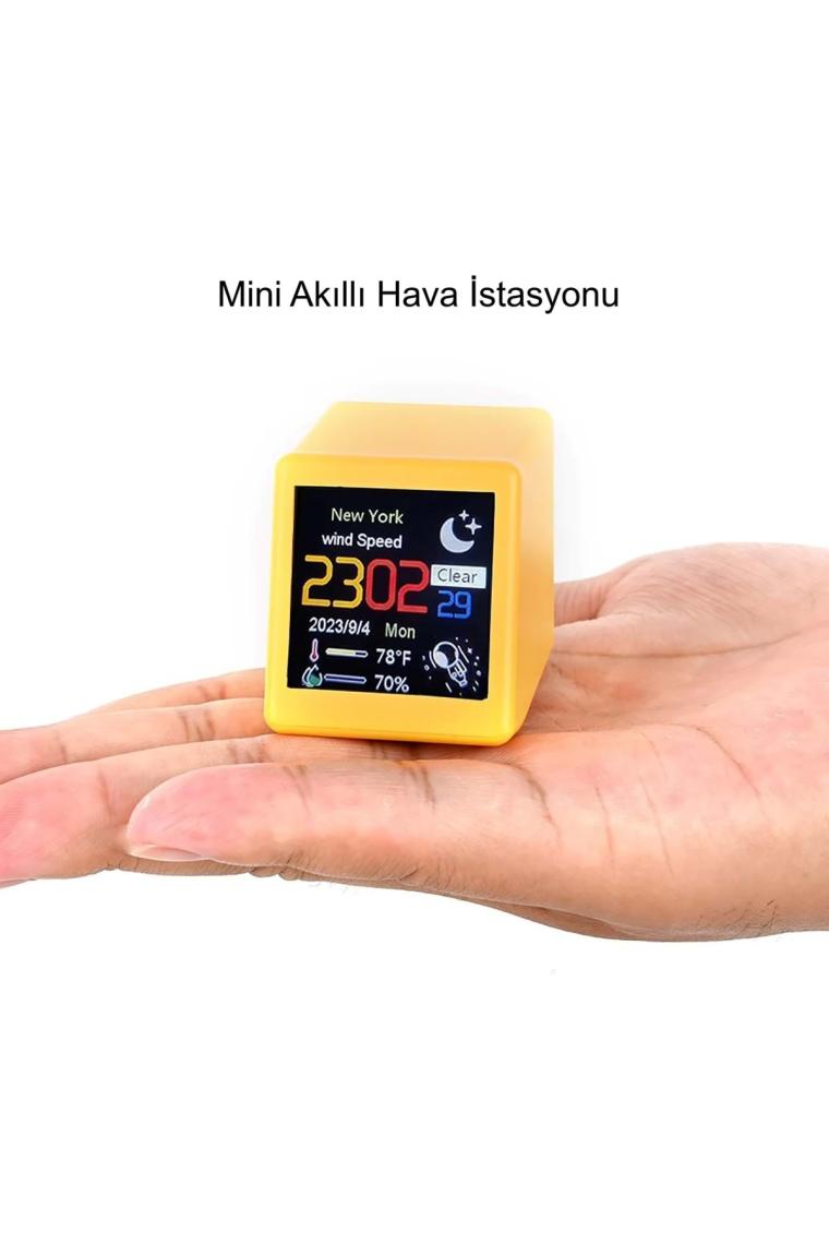 Hymark Akıllı Mini Hava Durumu Istasyonu 1.54 Inç LED LCD 28X28MM Dijital Ekran Wifi Saat Sıcaklık Nem