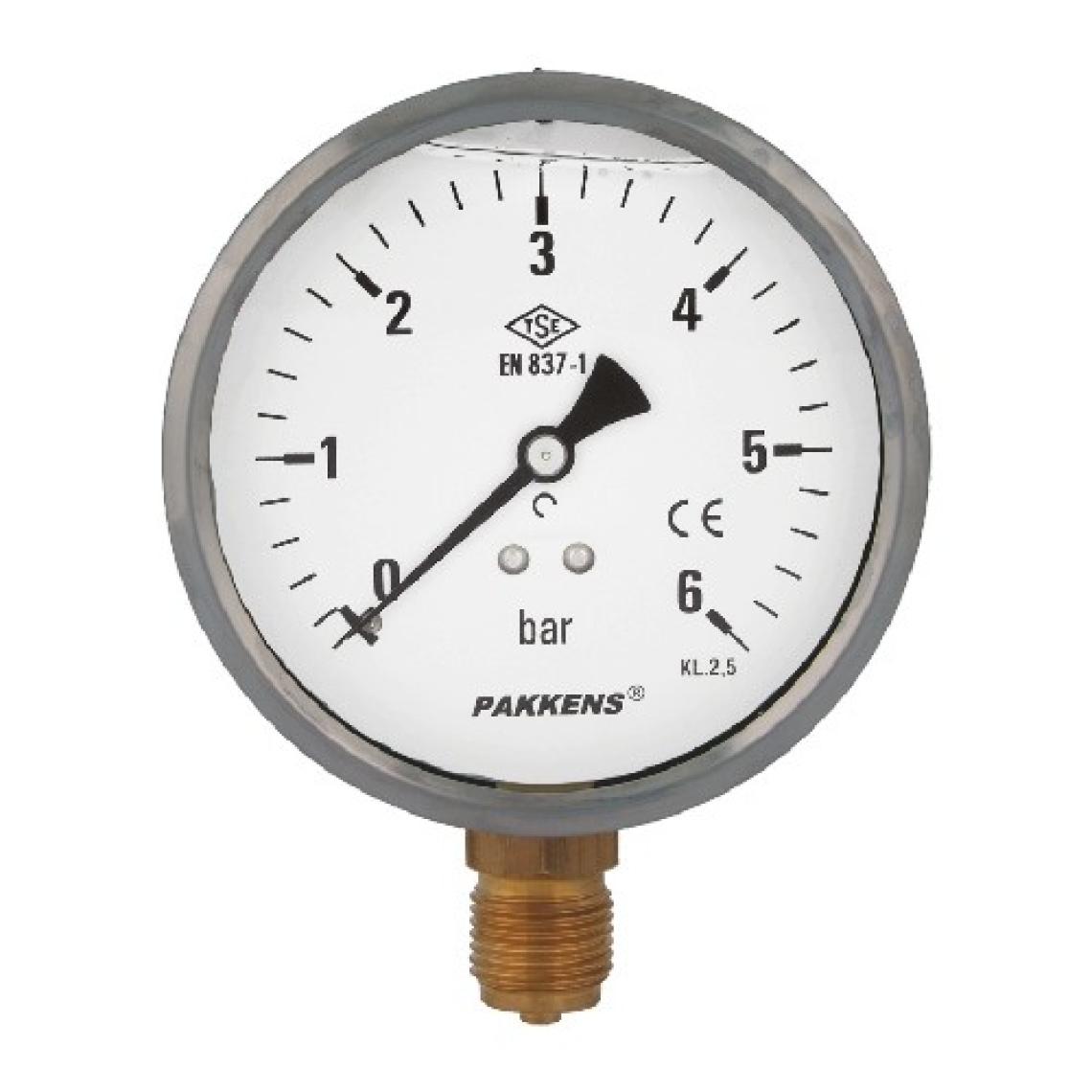 Pakkens 0-6 Bar 63 mm Alttan Bağlantılı Gliserinli Manometre G 1/4 inç