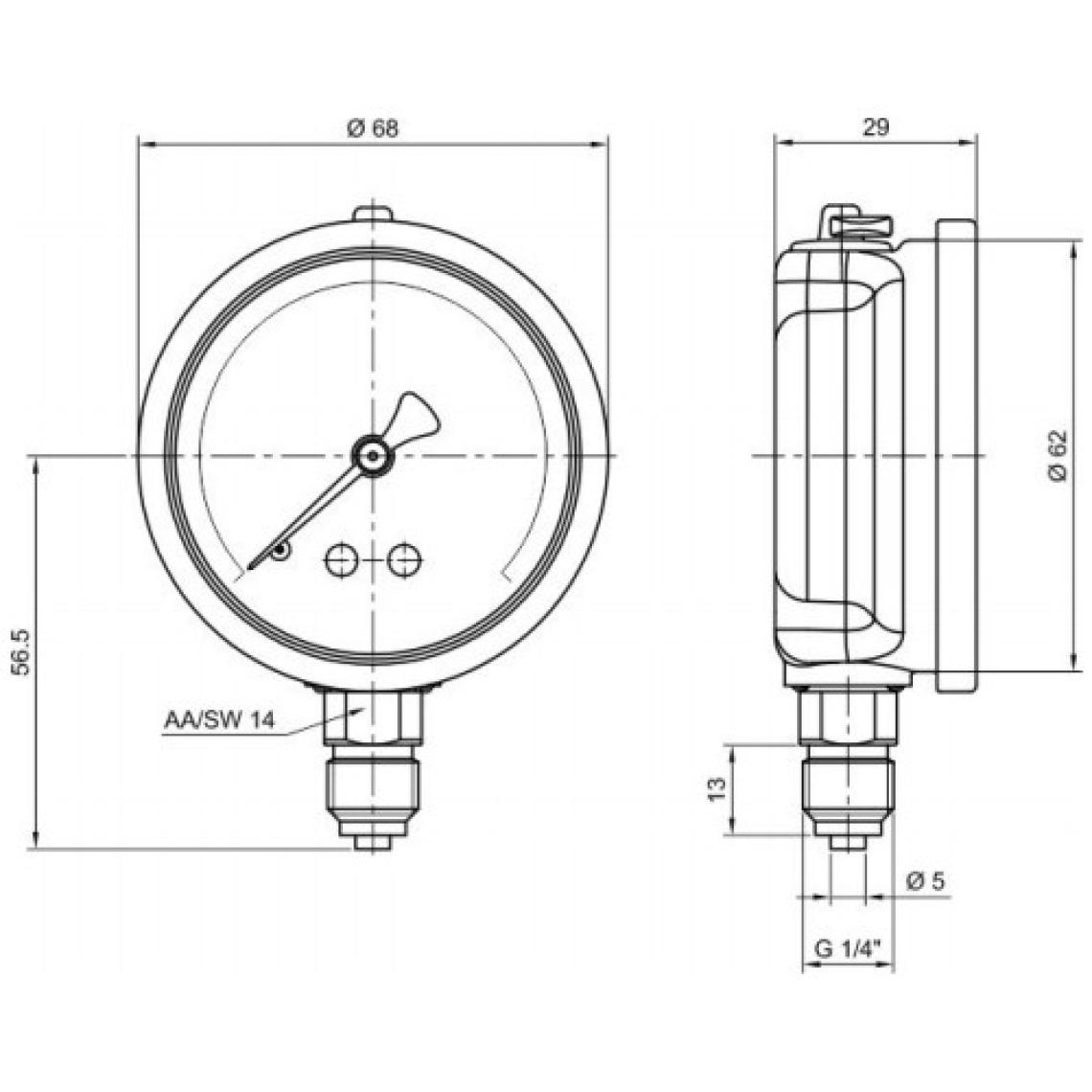 Pakkens 0-6 Bar 63 mm Alttan Bağlantılı Gliserinli Manometre G 1/4 inç