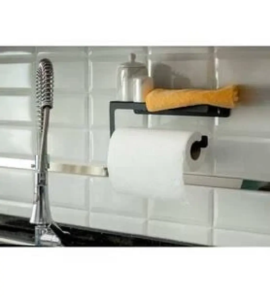 Tasagram Dekoratif Mat Siyah Metal Bahartatlık Raflı Havluluk&havlu Tutucu&kağıt Havluluk.