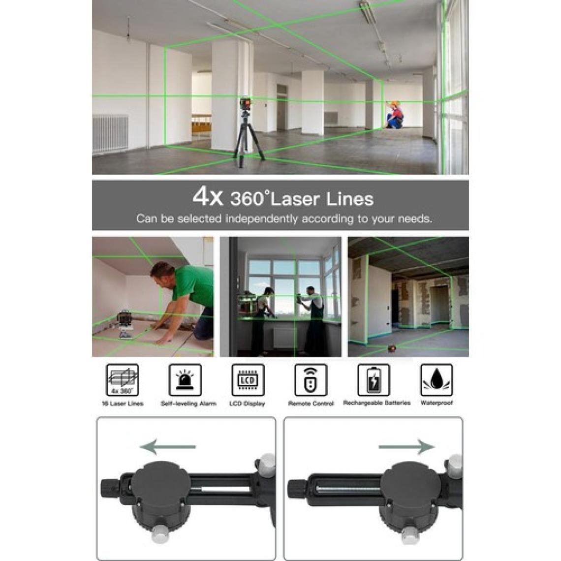 Assur Profesyonel 360° 12 Köşe Otomatik Hizalamalı Yeşil Çizgili Su Terazili Lazer Metre Hizalama