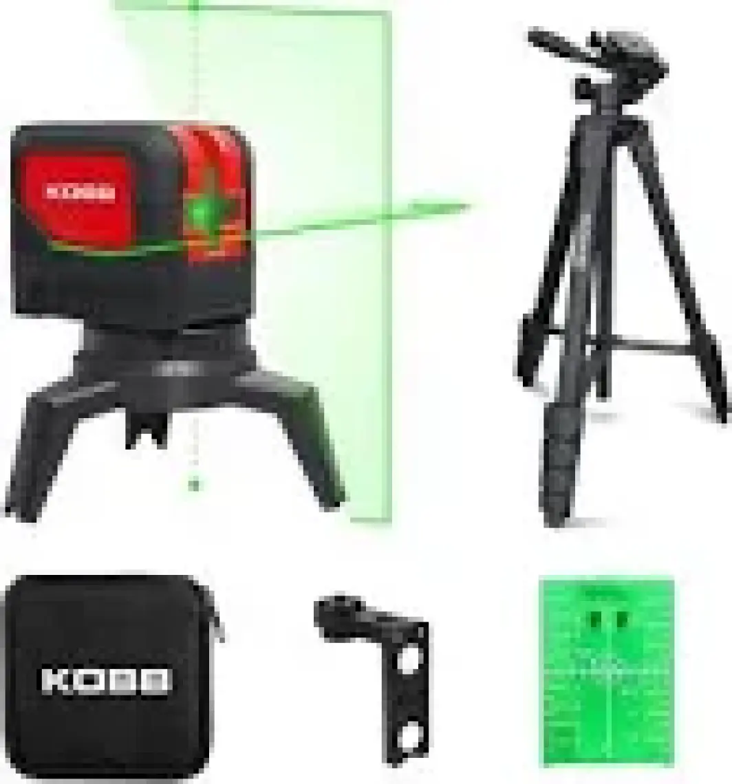 Kobb KBL92GTP 30 Metre Profesyonel Yatay ve Dikey Otomatik Hizalamalı Yeşil Çapraz Çizgi Lazer, 2 Noktalı Şakül Lazer Distomat + Mini Tripod + Tripod
