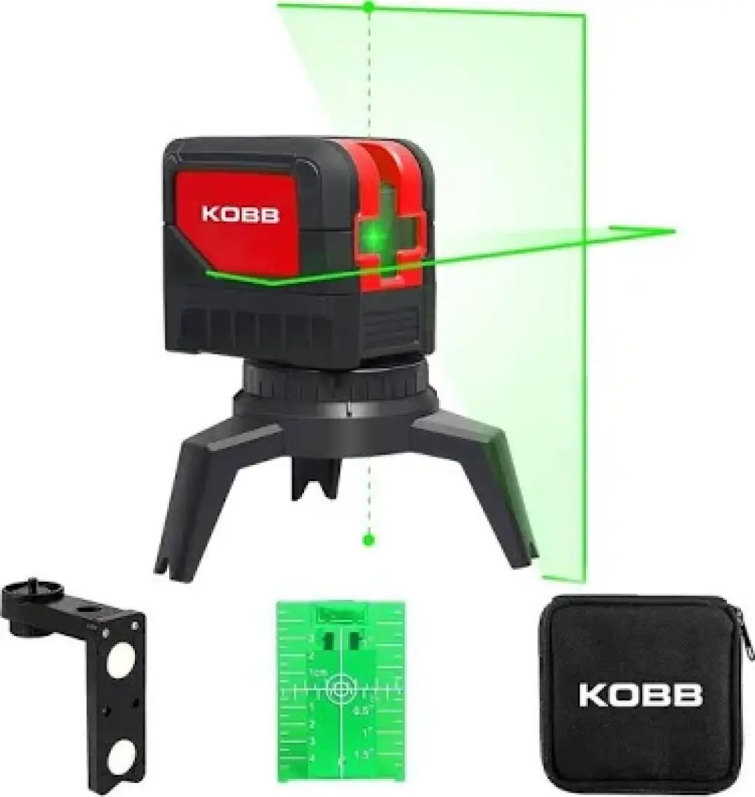 Kobb KBL92G 30 Metre Profesyonel Yatay ve Dikey Otomatik Hizalamalı Yeşil Çapraz Çizgi Lazer, 2 Noktalı Şakül Lazer Distomat + Mini Tripod