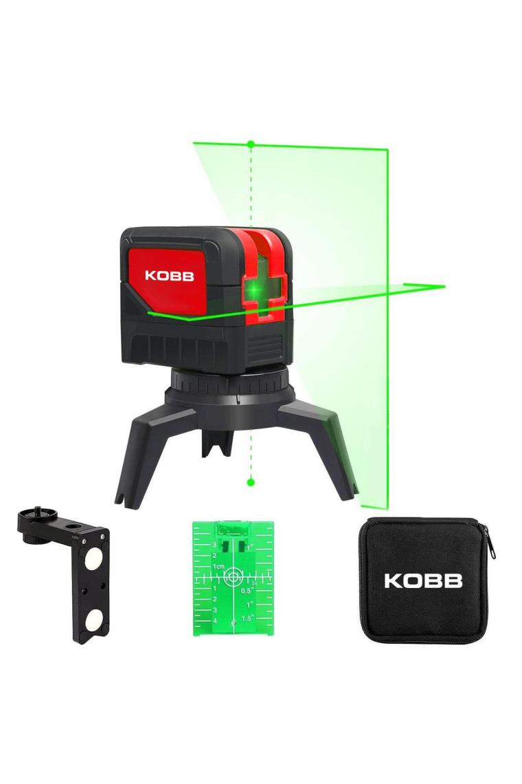 Kobb KBL92GTP 30 Metre Profesyonel Yatay ve Dikey Otomatik Hizalamalı Yeşil Çapraz Çizgi Lazer, 2 Noktalı Şakül Lazer Distomat + Mini Tripod + Tripod