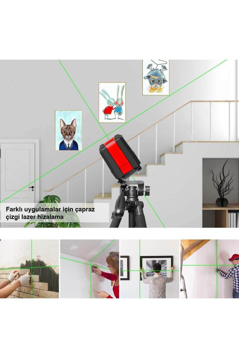 Kobb KBL92GTP 30 Metre Profesyonel Yatay ve Dikey Otomatik Hizalamalı Yeşil Çapraz Çizgi Lazer, 2 Noktalı Şakül Lazer Distomat + Mini Tripod + Tripod