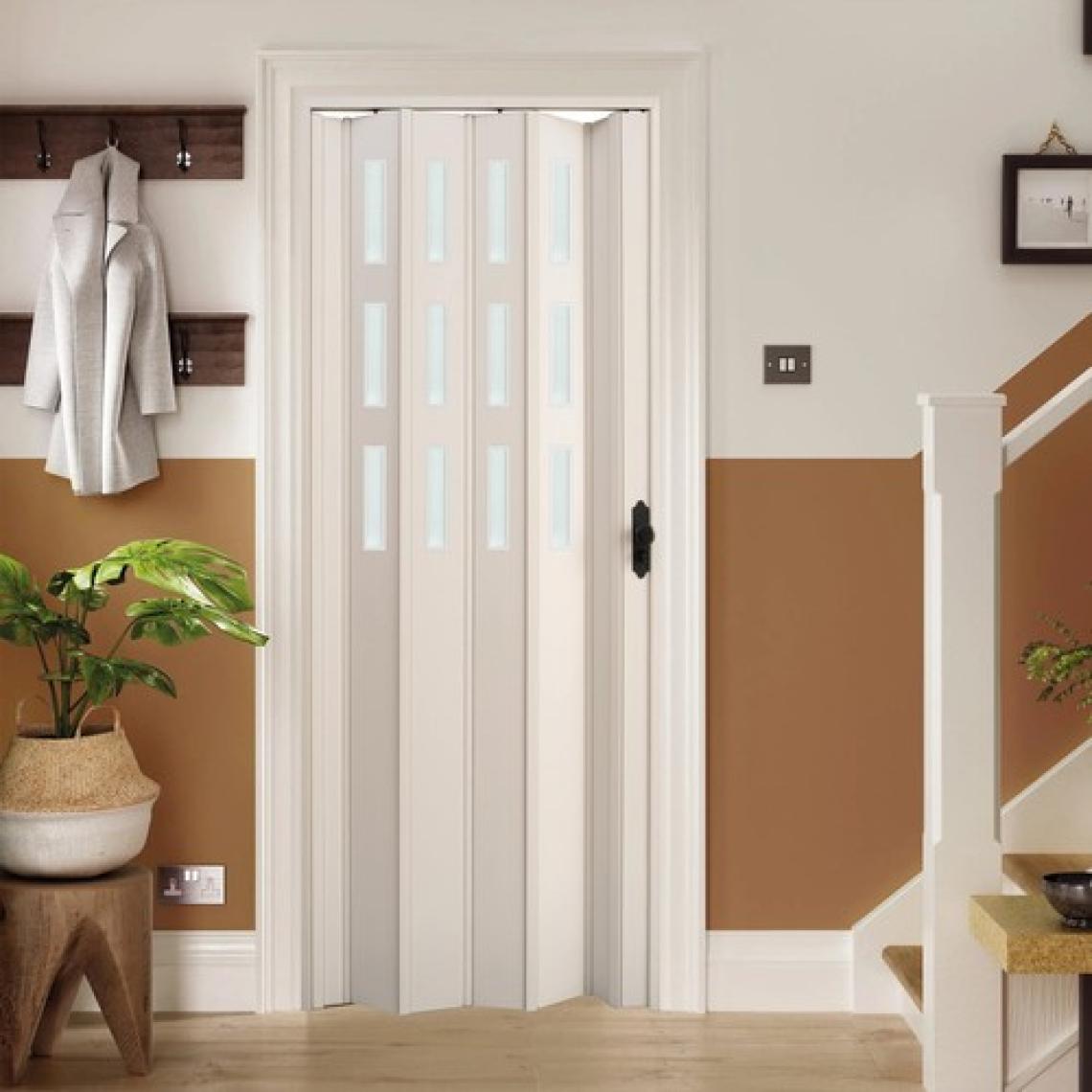 Faran Dekorasyon 130 x 215 Beyaz Renk Camlı Pvc Akordiyon Kapı - Frnakmodel-1-93