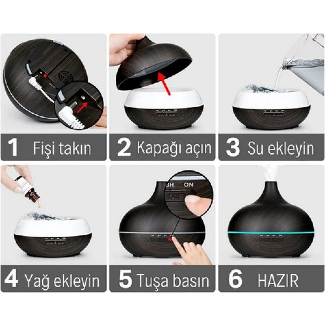 Vothoon Hava Nemlendirici 7 LED Işıklı Aromatik Oda Kokusu  550 ml Kahve Aroma Difüzörü Buhar