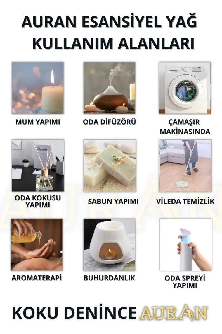 Auran Pudra Esansiyel Uçucu Koku Yağı Buhurdanlık Yağı Difüzör Esansı Hobi Esans Ortam Oda Kokusu 10ml