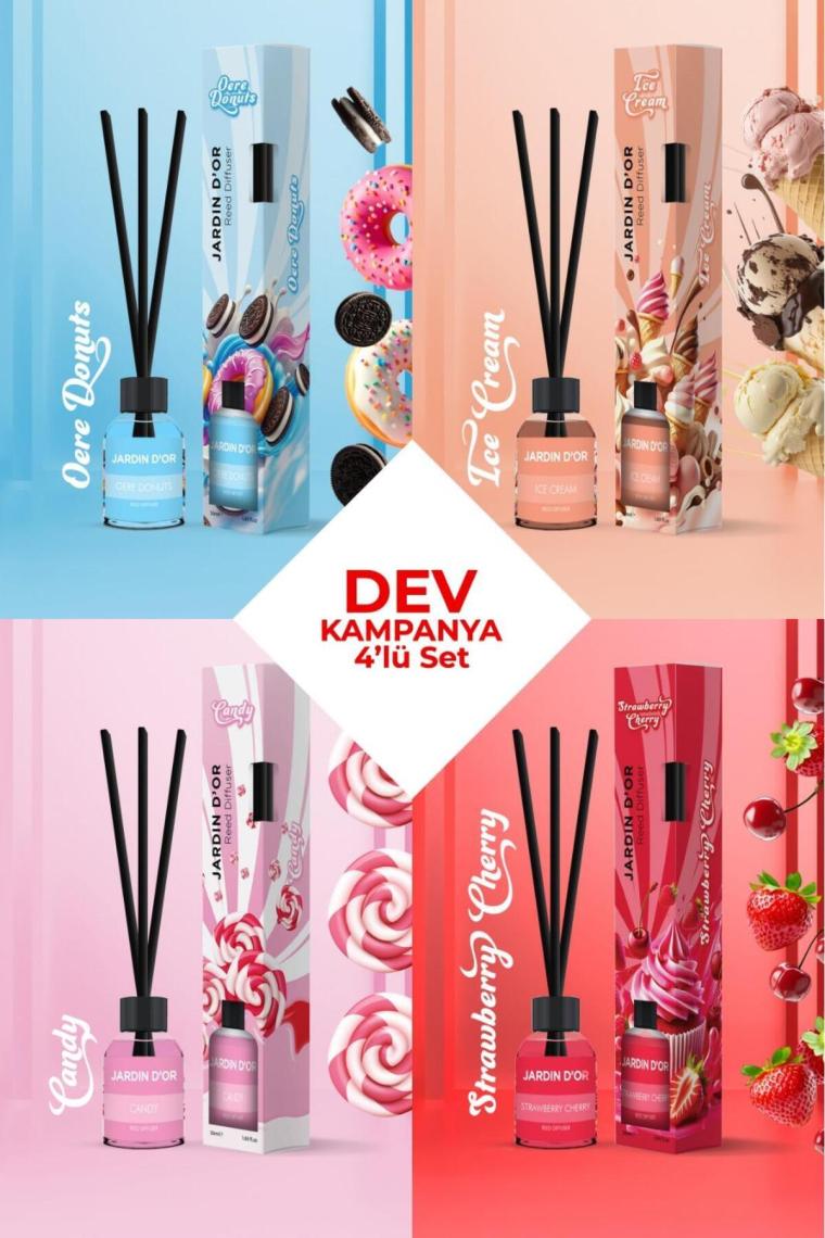 Jardin D'or 4'lü Oda Kokusu 50 ml (Oere Donuts-Ice Cream-Candy-Strawberrycherry)