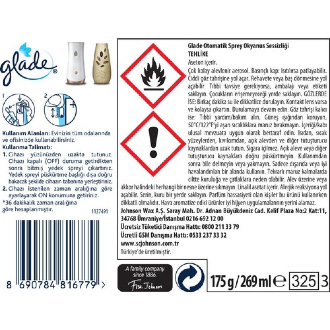 Glade Otomatik Sprey Koku Makinesi + Yedek Oda Kokusu 269 ml - Okyanus Sessizliği
