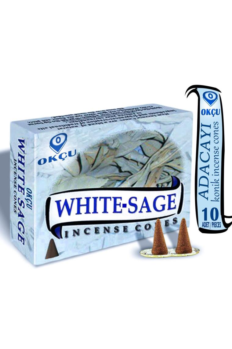 Hem Adaçayı / White Sage Konik Tütsü 10 Adet/pieces Geri Akışlı Değildir