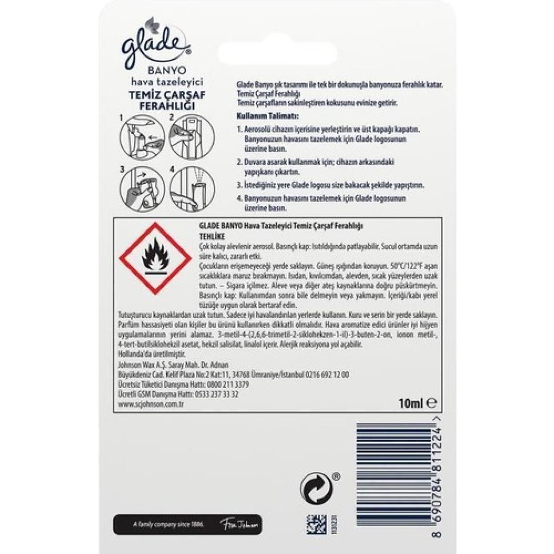 Glade Banyo Hava Tazeleyici Cihaz + Yedek 10 ml Temiz Çarşaf Ferahlığı