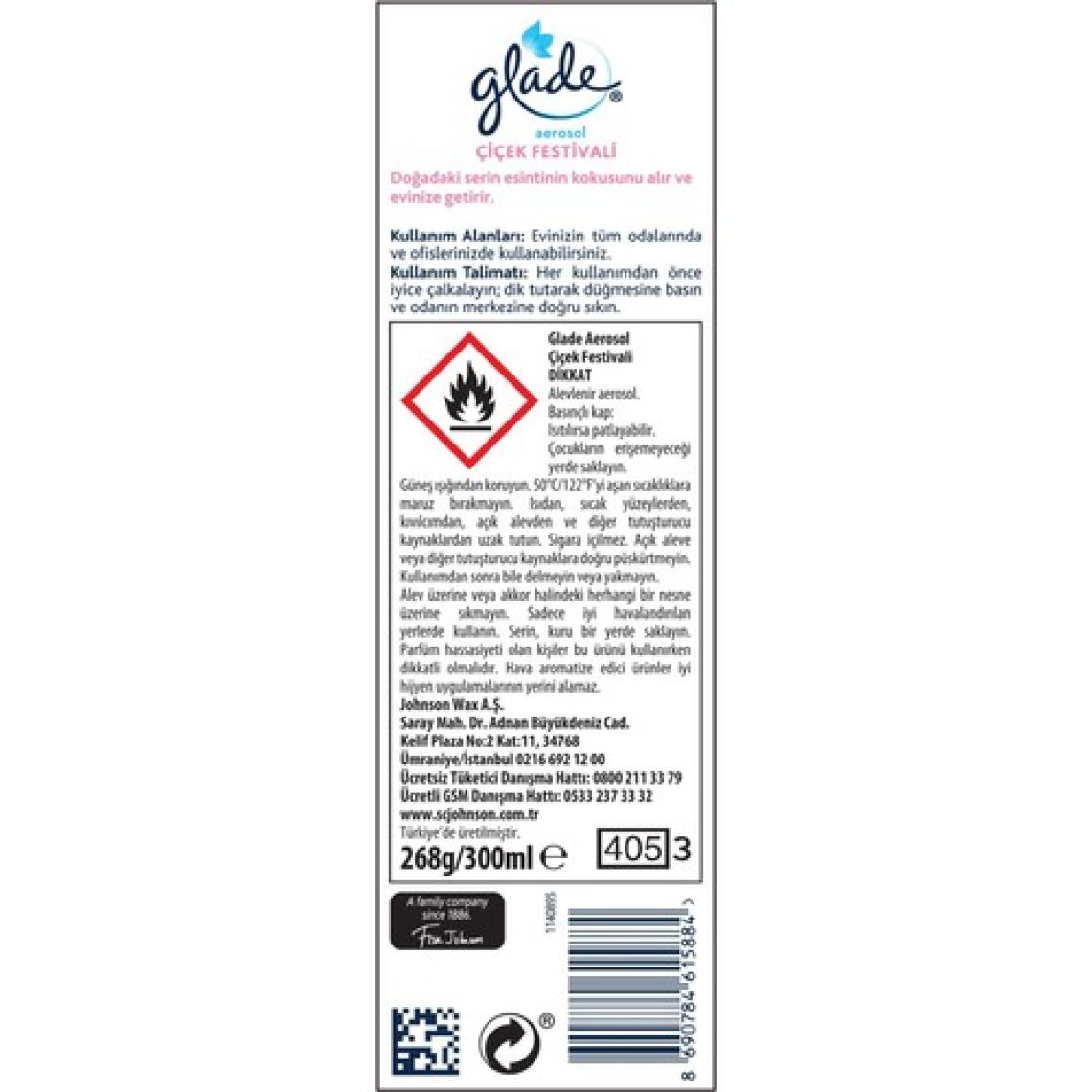 Glade Aerosol Çiçek Festivali 300 ml Oda Kokusu