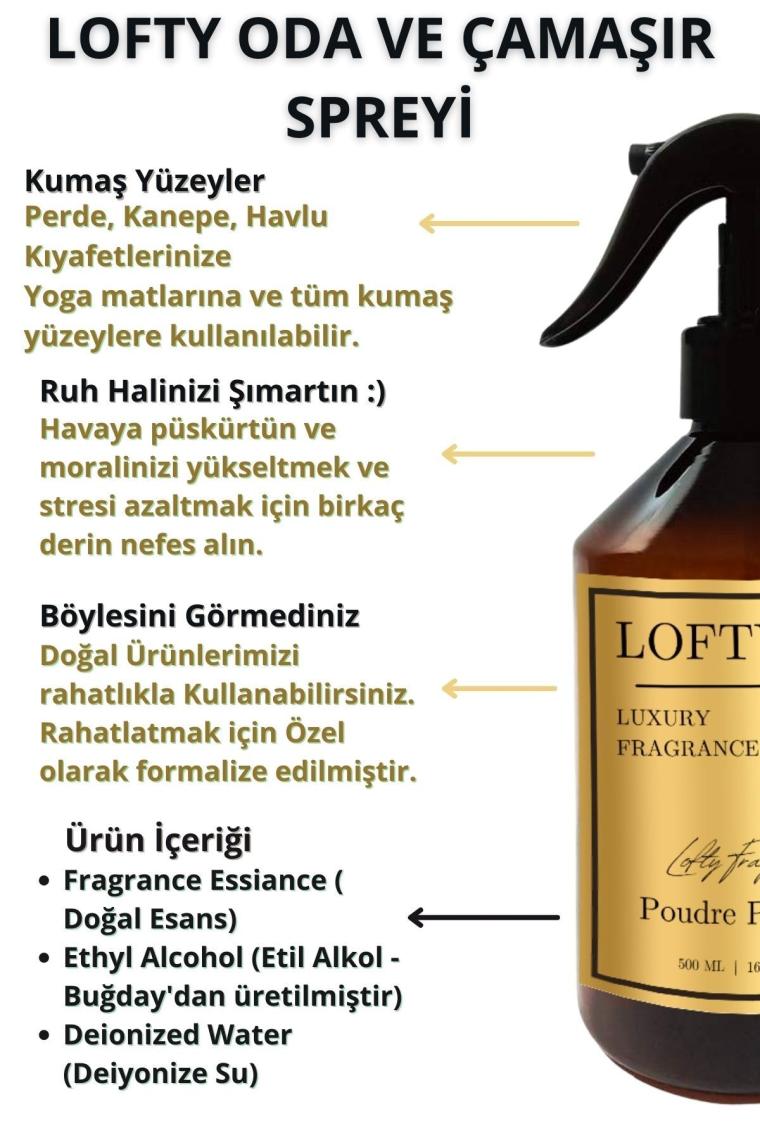 Lofty Pudra Oda ve Çamaşır Spreyi Oda Parfümü, Oda Kokusu, Koku Giderici Poudre Perfume 500ML
