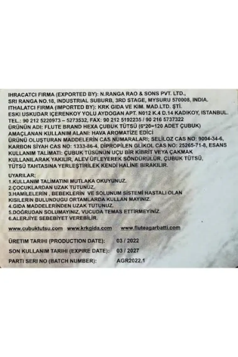 Çubuk Tütsü (MİSK) Hexa Musk 1 Adet=20 Çubuk
