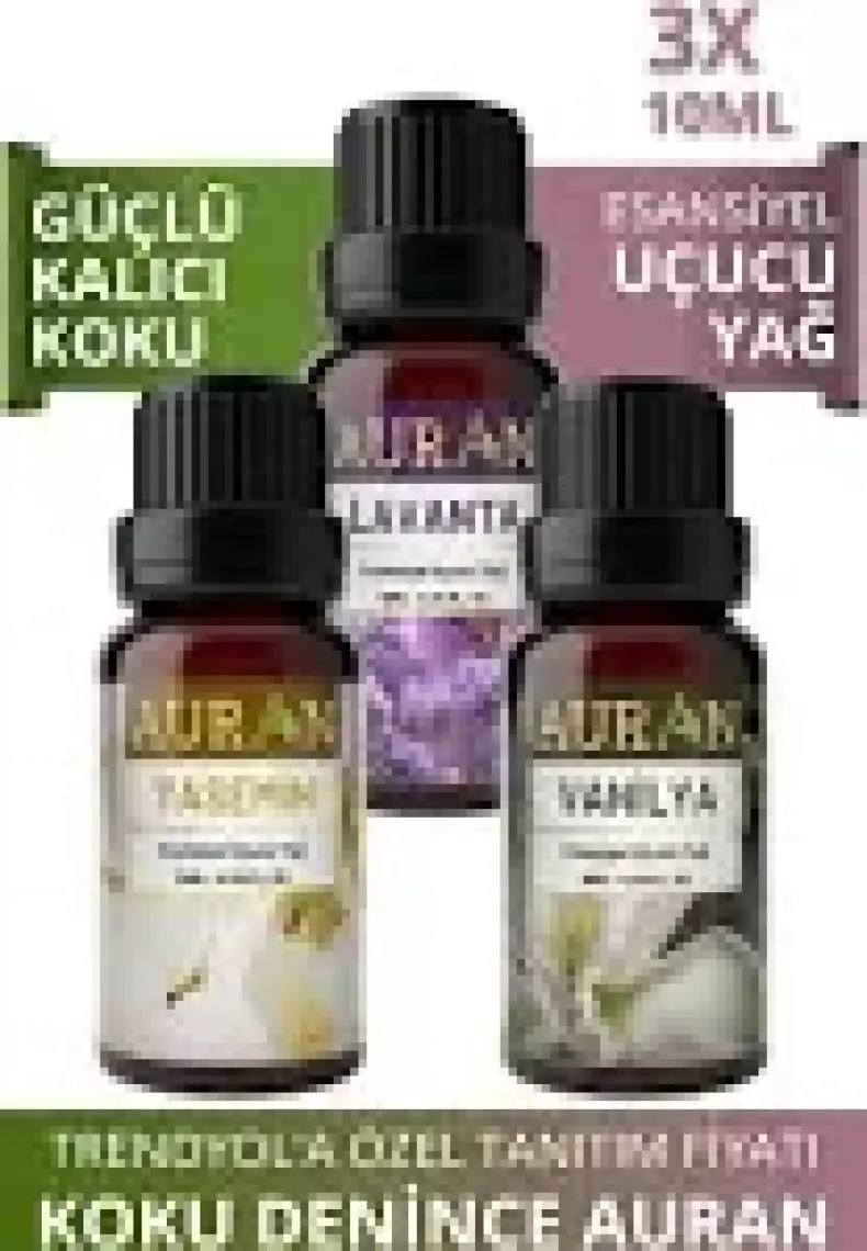 Auran Lavanta, Yasemin, Vanilya Saf Esansiyel Uçucu Yağ Buhurdanlık Yağ  Esansı Parfüm 3x 10ml