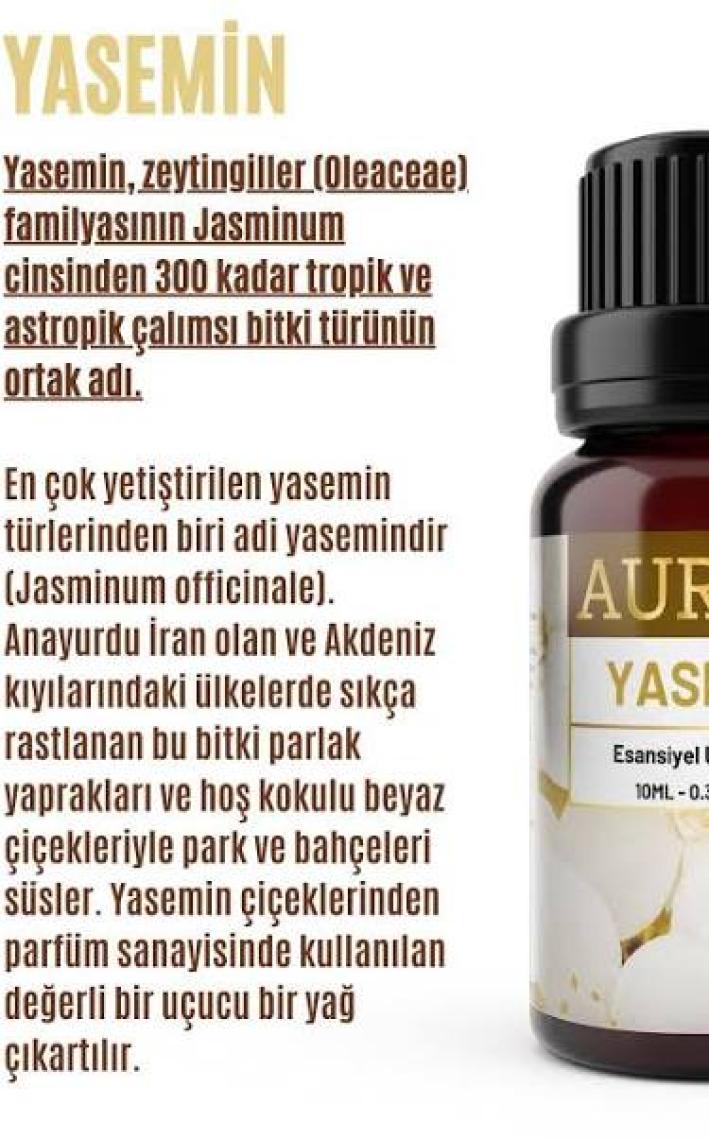 Auran Yasemin Esansiyel Uçucu Koku Yağı Buhurdanlık Yağı Difüzör Esansı Hobi Esans Ortam Oda Kokusu 10ml