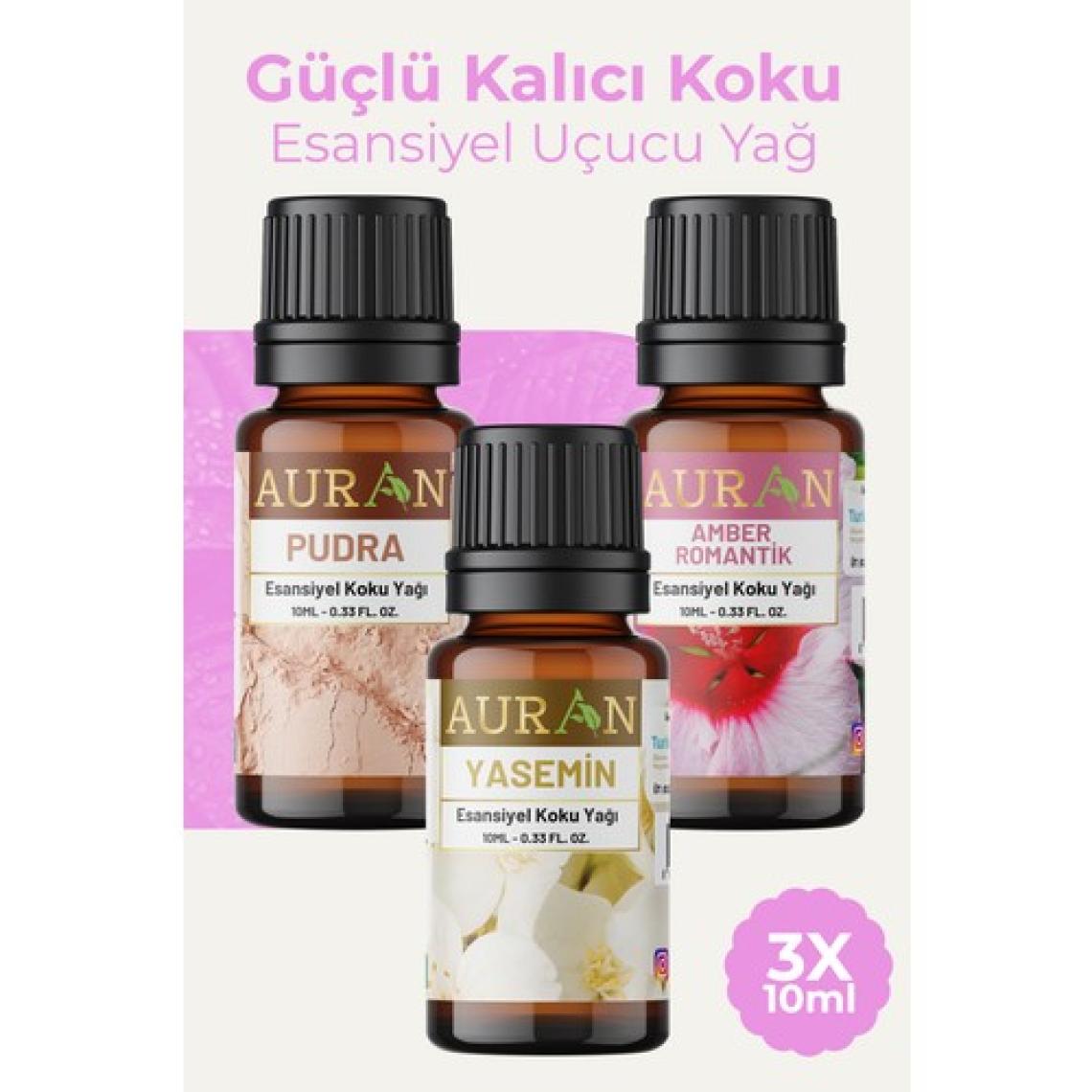 Auran Pudra, Yasemin, Amber Saf Esansiyel Uçucu Yağ Buhurdanlık Yağı Difüzör Esansı Aromaterapi 3x 10ml