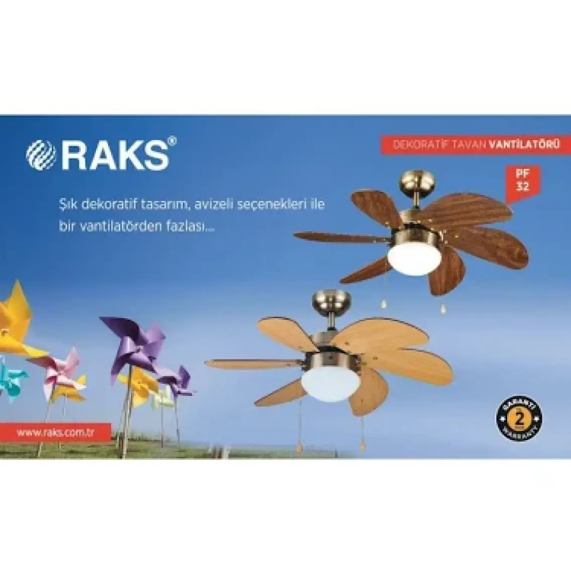 Raks Pf-32 Dekoratif Tavan Vantilatör 6 Kanatlı - Açık Kahverengi