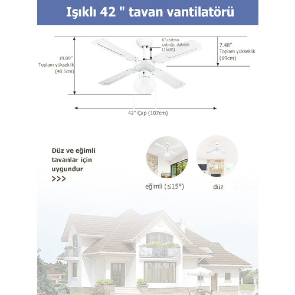 Dlc Group Poyraz Tavan Vantilatörü Beyaz 107 cm